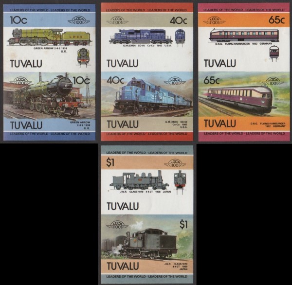 1985 Tuvalu Leaders of the World, Locomotives (5th series) Imperforate Stamps