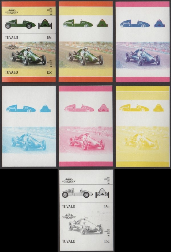 1986 Tuvalu Leaders of the World, Automobiles (4th series) Progressive Color Proofs