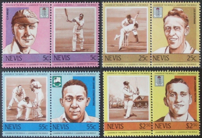 1984 Nevis Leaders of the World, Cricket Players (1st series) Stamps
