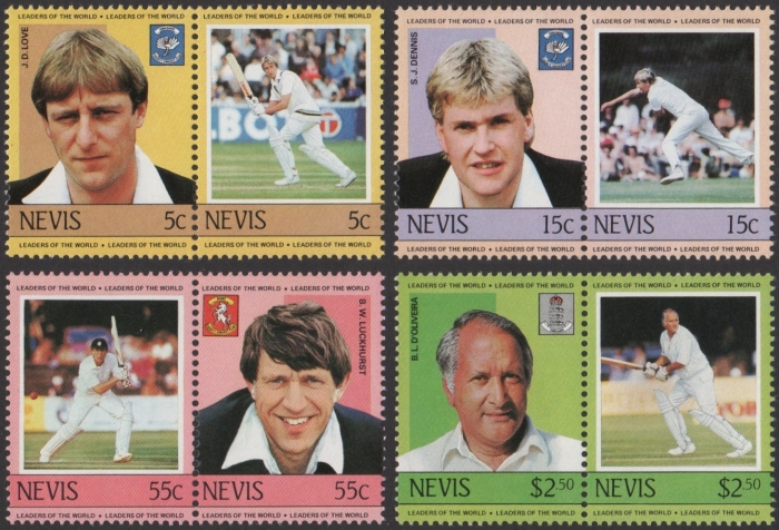 1984 Nevis Leaders of the World, Cricket Players (2nd series) Stamps