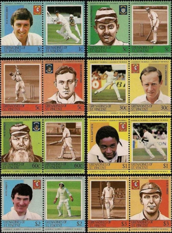 1984 Saint Vincent Grenadines Leaders of the World, Cricket Players (1st series) Stamps