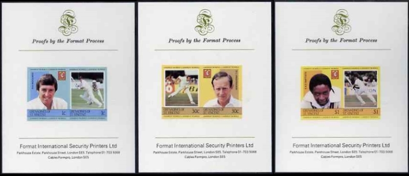 1984 Saint Vincent Grenadines Leaders of the World, Cricket Players (1st series) Presentation Proof Cards