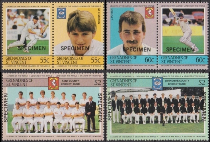 1985 Saint Vincent Grenadines Leaders of the World, Cricket Players (3rd series) SPECIMEN Overprinted Stamps
