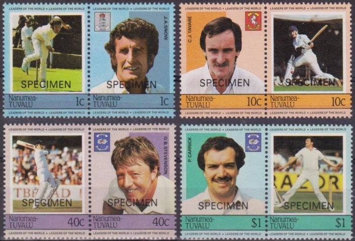 1984 Nanumea Leaders of the World, Cricket Players SPECIMEN Overprinted Stamp Set