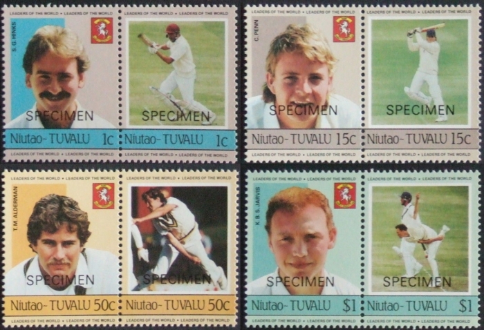 1985 Niutao Leaders of the World, Cricket Players SPECIMEN Overprinted Stamp Set