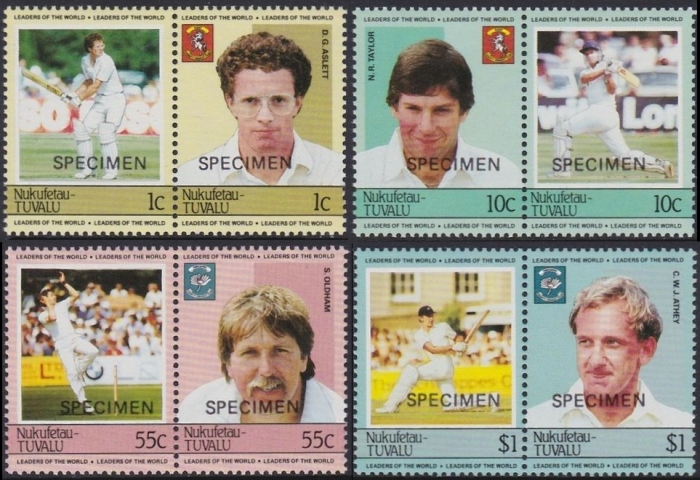 1985 Nukufetau Leaders of the World, Cricket Players SPECIMEN Overprinted Stamp Set