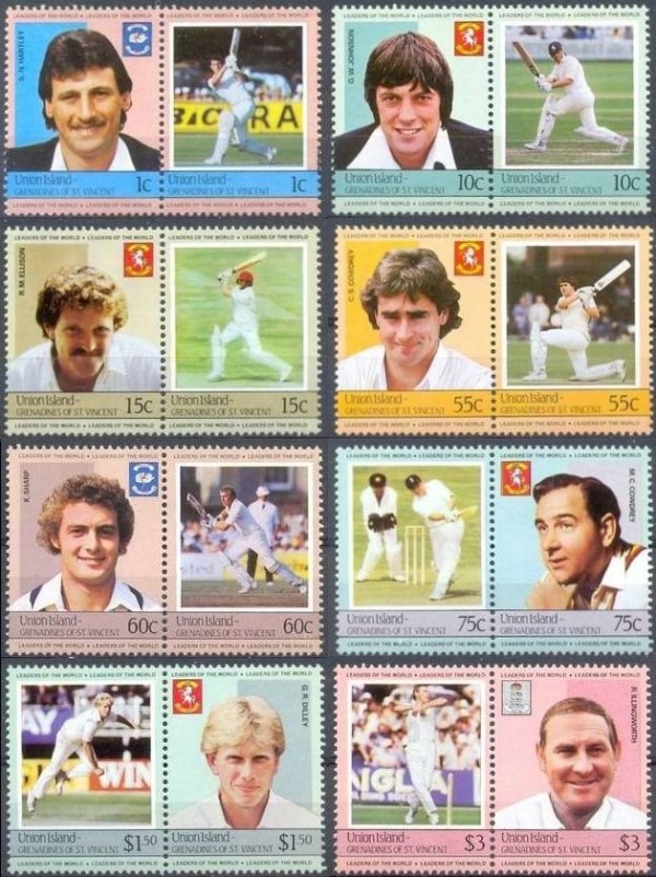 1984 Union Island Leaders of the World, Cricket Players Stamps