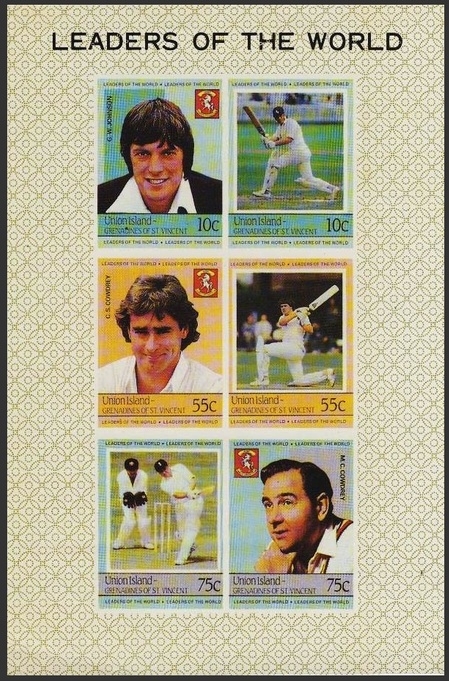 1984 Union Island Leaders of the World, Cricket Players Imperforate Deluxe Sheetlet