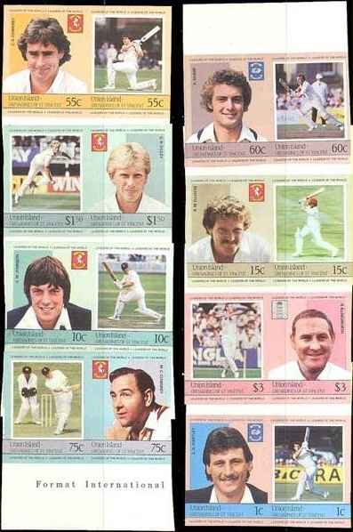 1984 Union Island Leaders of the World, Cricket Players Imperforate Stamp Set
