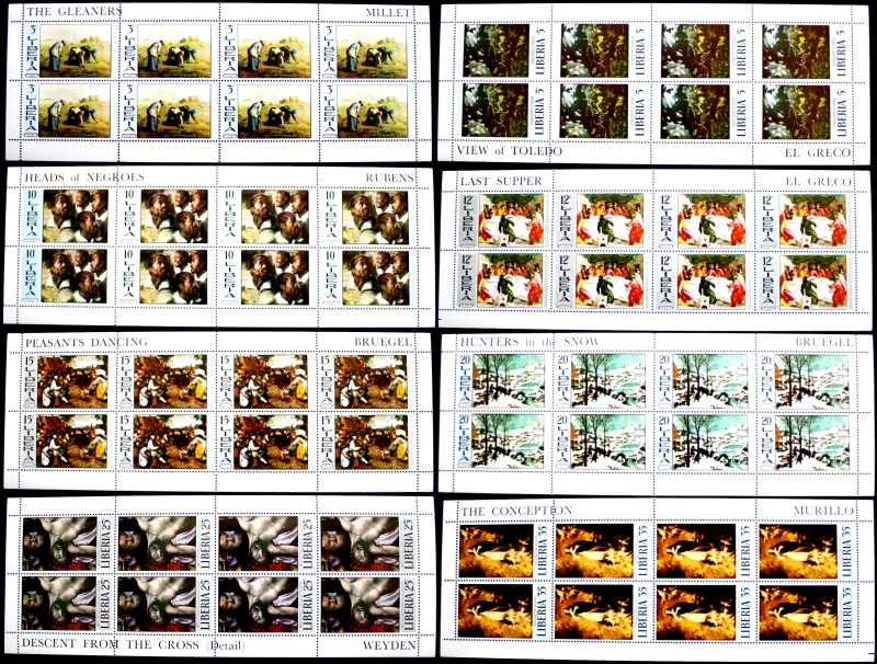 Liberia 1969 Paintings (2nd issue) Panes of 8