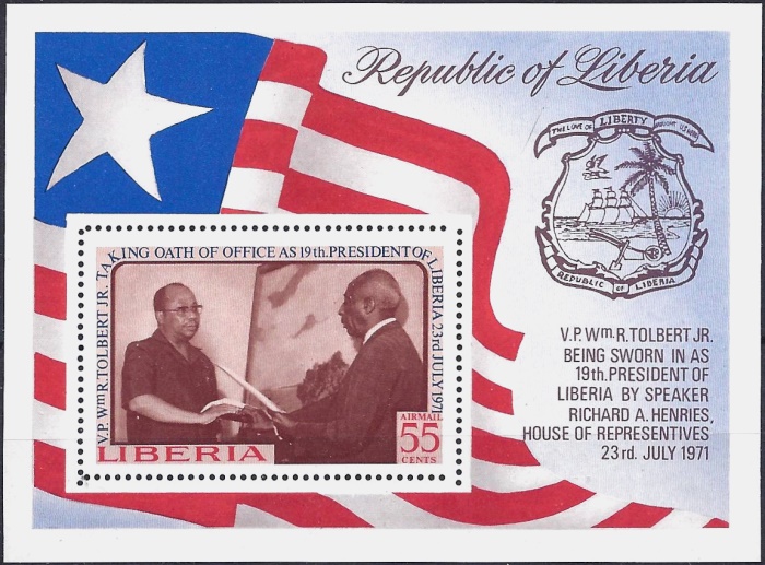 Liberia 1972 President Tolbert Sworn in as 19th President of Liberia Souvenir Sheet