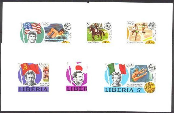 Liberia 1973 Summer Olympic Games Gold Medal Winners Deluxe Sheetlet Set with White Background