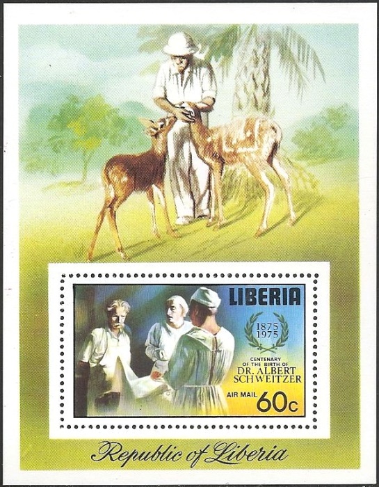 Liberia 1975 Centenary of the Birth of Doctor Albert Scweitzer Souvenir Sheet