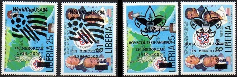 Liberia 1976 American Bicentennial Stamps with Unauthorized Overprints