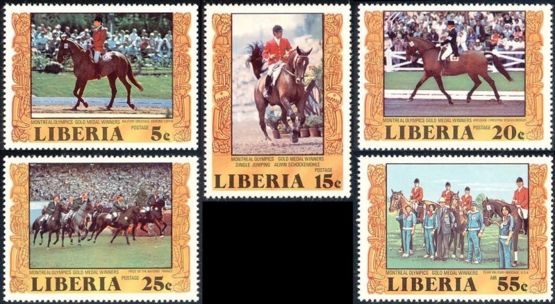 Liberia 1977 Olympic Games Equestrian Gold Medal Winners Stamps