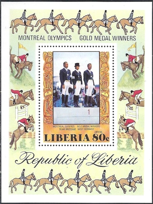 Liberia 1977 Olympic Games Equestrian Gold Medal Winners Souvenir Sheet