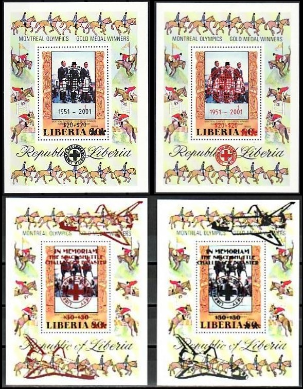 Liberia 1977 Olympic Games Equestrian Gold Medal Winners Souvenir Sheets with Unauthorized Overprints