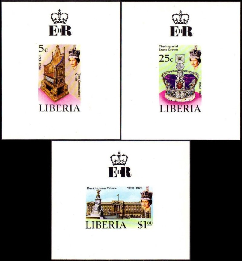 Liberia 1978 25th Anniversary of the Coronation of Queen Elizabeth II Deluxe Sheetlet Set