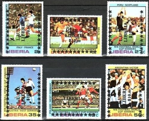 Liberia 1978 11th World Cup Soccer Championship Winners Stamps with Unauthorized Overprints