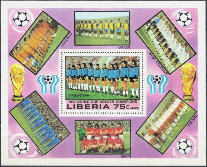 Liberia 1978 11th World Cup Soccer Championship Winners Souvenir Sheet