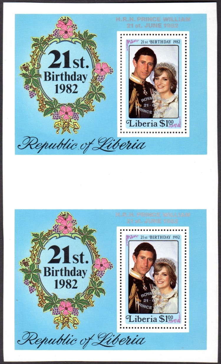 Liberia 1982 Birth of Prince William Souvenir Sheet Pair