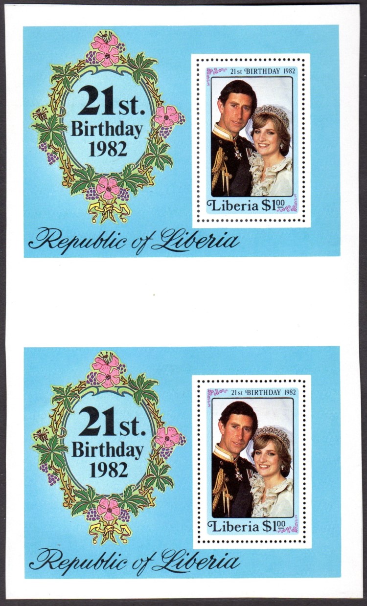 Liberia 1982 21st Birthday of Princess Diana Souvenir Sheet Pair