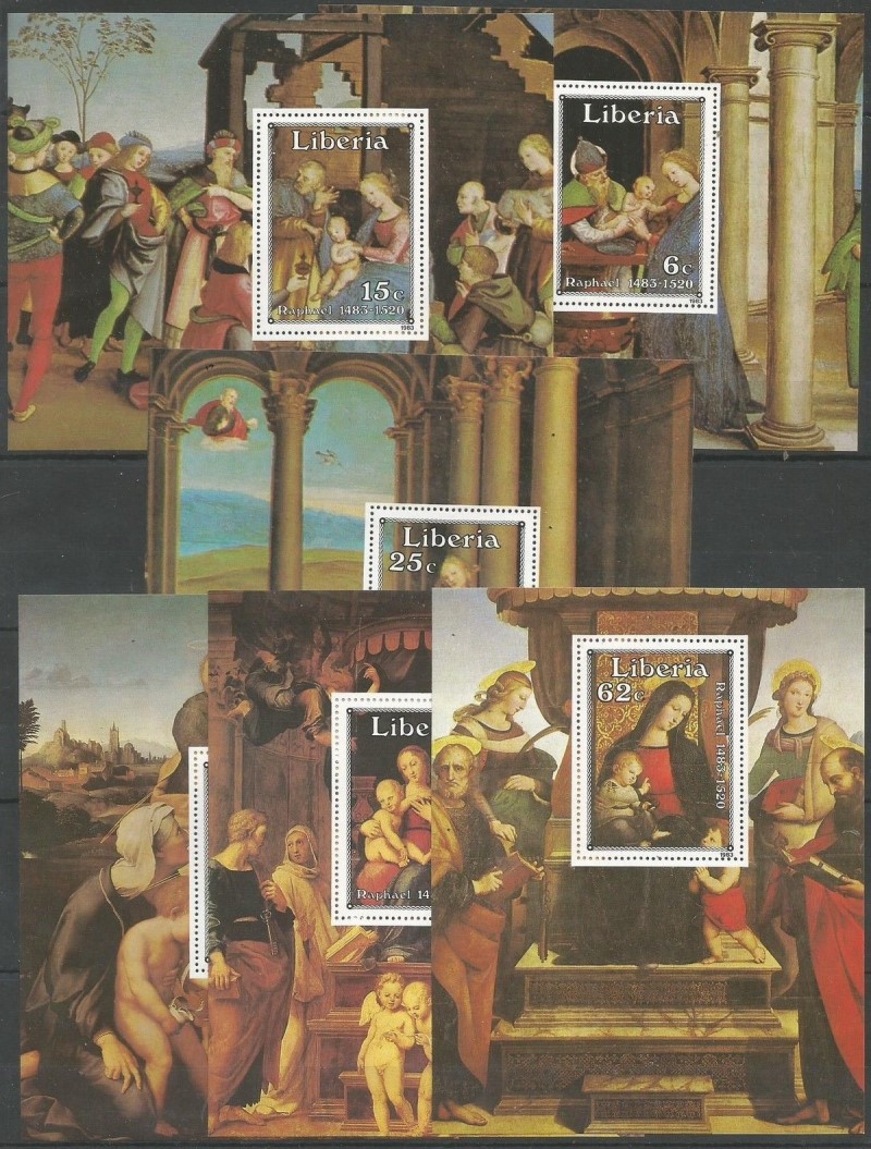 Liberia 1983 500th Anniversary of the Birth of Raphael, Paintings Deluxe Souvenir Sheet Set