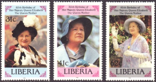 Liberia 1985 85th Birthday of Queen Elizabeth, The Queen Mother Stamps