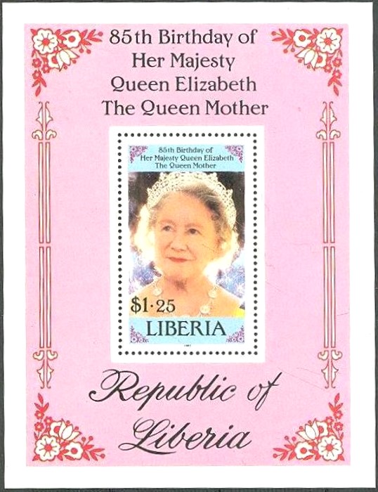 Liberia 1985 85th Birthday of Queen Elizabeth, The Queen Mother Souvenir Sheet