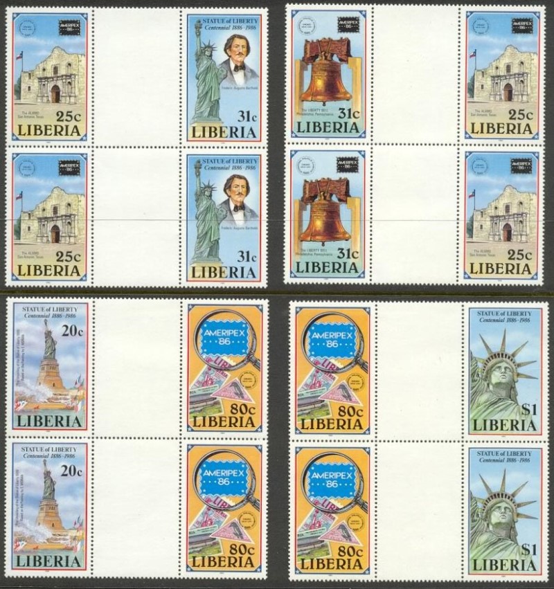 Liberia 1986 AMERIPEX Stamp Exhibition Gutter Pairs