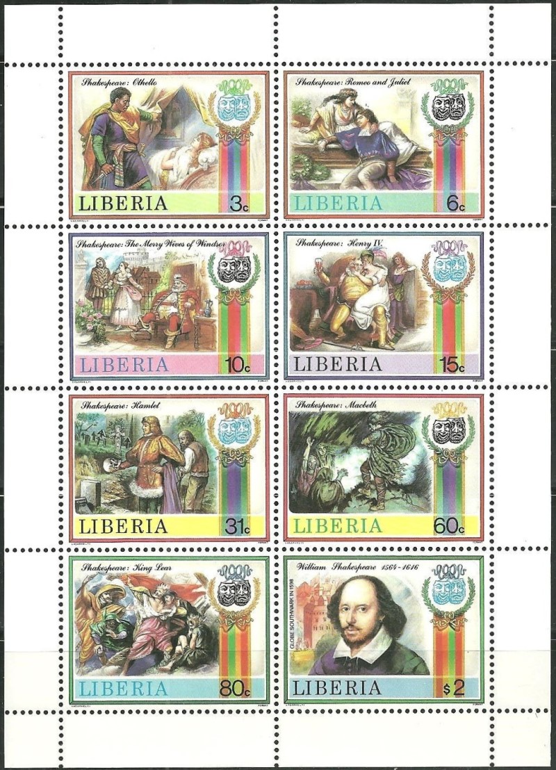 Liberia 1987 Shakespearean Plays Stamp Sheetlet of 8