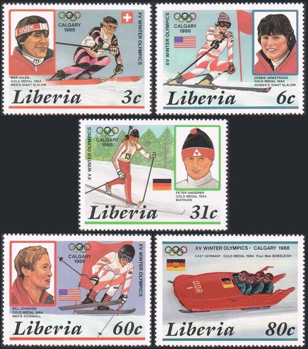Liberia 1987 Winter Olympics 1984 Gold Medal Winners Stamps