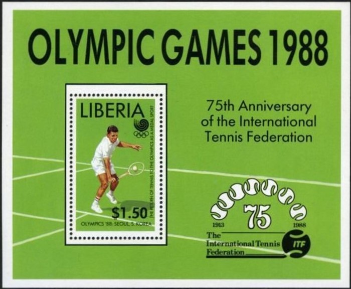 Liberia 1988 75th Anniversary of the International Tennis Federation Souvenir Sheet