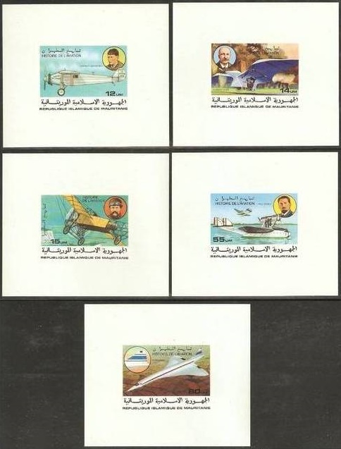 Mauritania 1977 History of Aviation Deluxe Sheetlet Set with White Background