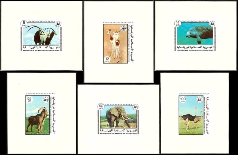 Mauritania 1978 Endangered Animals (WWF) Deluxe Sheetlet Set with White Background
