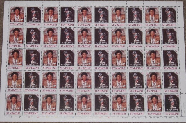 Saint Vincent 1985 Michael Jackson Genuine print 60c Stamp Pane