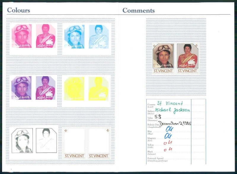 Saint Vincent 1985 Michael Jackson Genuine Stamp Color Proof Set