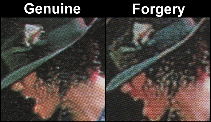 Saint Vincent 1985 Michael Jackson Forgery with Genuine Screen and Color Comparison of Right 60c Stamp