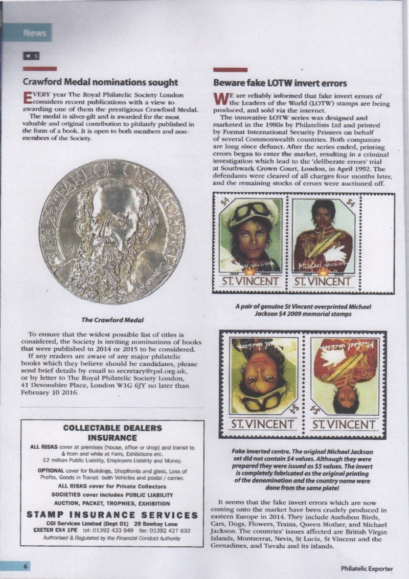British Philatelic Exporter Article Warning About Fake Stamps