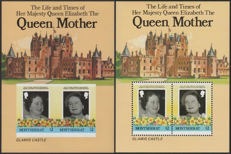 Montserrat 1985 85th Birthday Fake with Original Souvenir Sheet Comparison