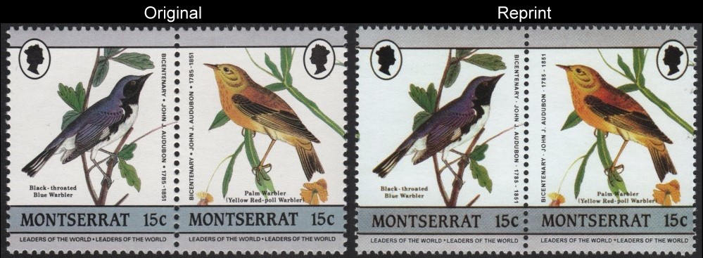 The Unauthorized Reprint Birds Scott 580 Pair with Original Pair for Comparison