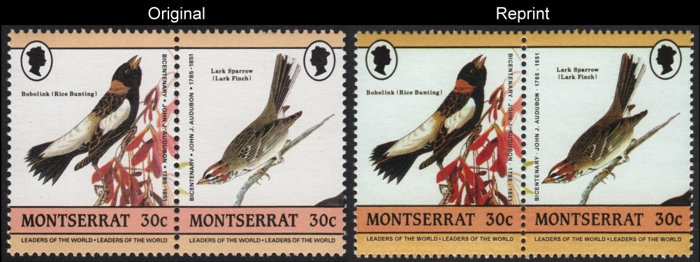 The Unauthorized Reprint Birds Scott 581 Pair with Original Pair for Comparison