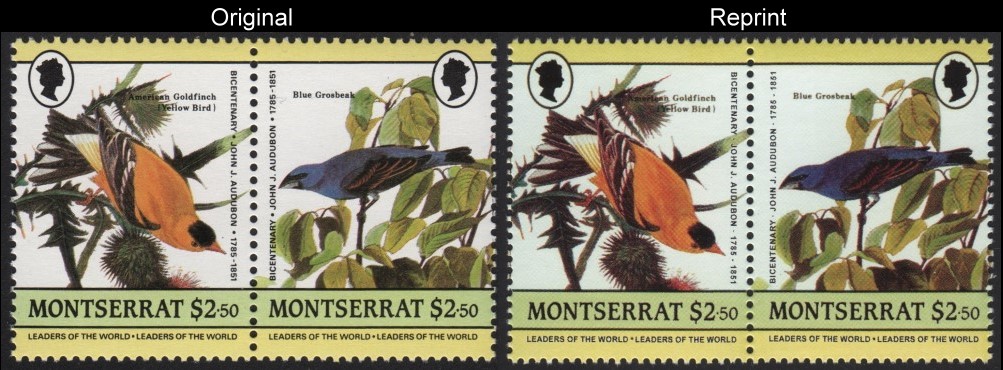 The Unauthorized Reprint Birds Scott 583 Pair with Original Pair for Comparison