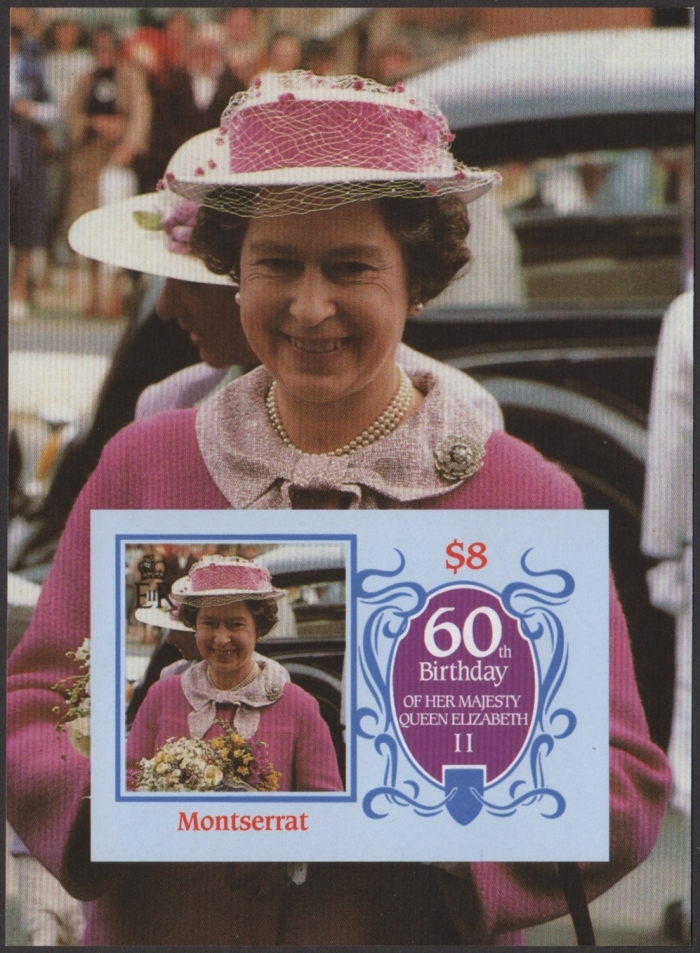 Montserrat 1986 60th Birthday of Queen Elizabeth II Fake Imperforate Souvenir Sheet