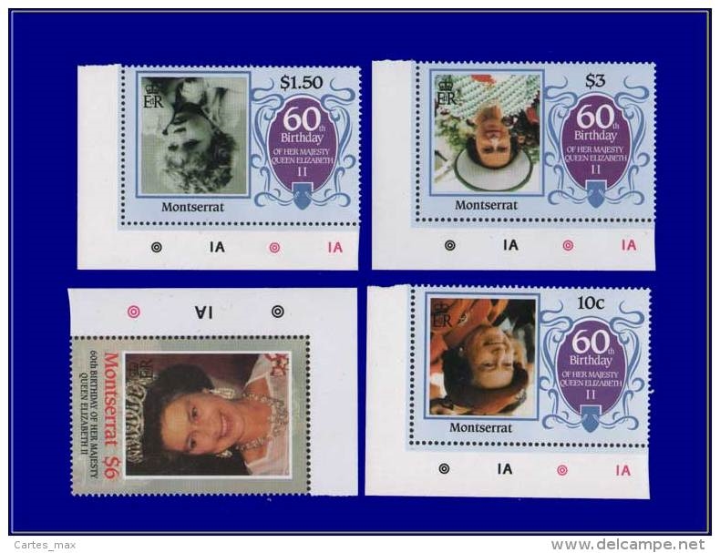 Montserrat 1986 60th Birthday Inverted Stamp Corner Forgery Set