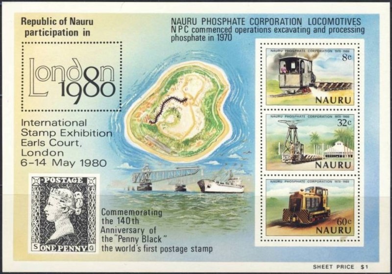 1980 10th Anniversary of the Nauru Phosphate Coproration and London Stamp Expo Souvenir Sheet