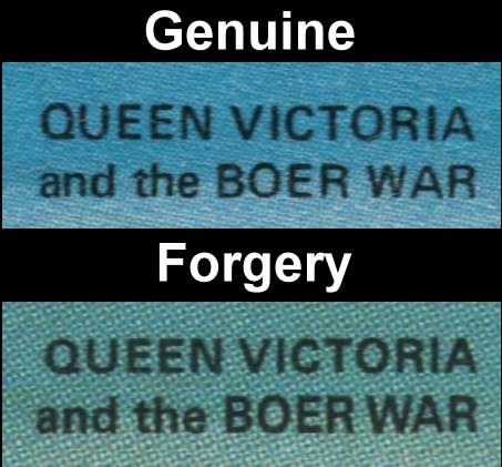 Nevis 1984 British Monarchs 5c Queen Victoria Fake with Original Comparison of the Fonts