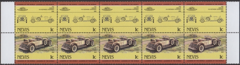 Nevis 1984 Automobiles Fake Stamp Strip From Stamp Pane