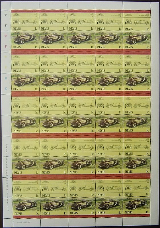 Nevis 1984 Automobiles Original print Stamp Pane