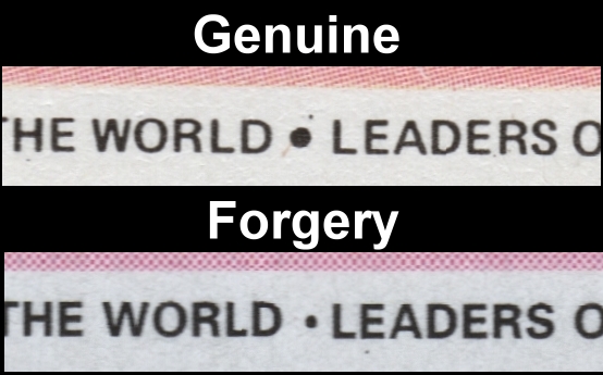 Nevis 1985 Leaders of the World Queen Elizabeth 85th Birthday Fake with Original Comparison of the Leaders of the World Logo